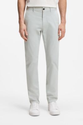 Slim-fit chinos in stretch-cotton satin, Silver