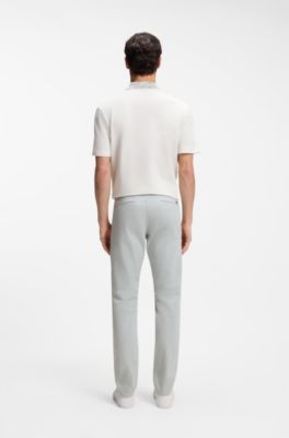 Slim-fit chinos in stretch-cotton satin, Silver