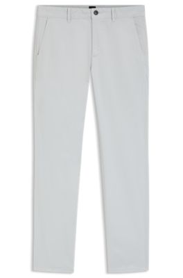 Slim-fit chinos in stretch-cotton satin, Light Grey