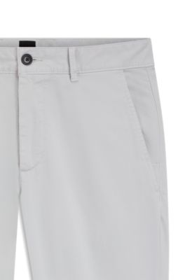 Slim-fit chinos in stretch-cotton satin, Light Grey