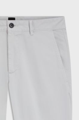 Slim-fit trousers in overdyed stretch satin, Light Grey