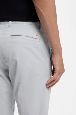 Slim-fit satijnen chino van stretchkatoen, Lichtgrijs