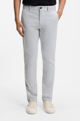 Slim-fit trousers in overdyed stretch satin, Light Grey