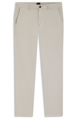 Slim-fit chinos in stretch-cotton satin, Light Grey