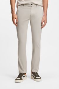 Slim-fit trousers in stretch-cotton satin, Light Grey