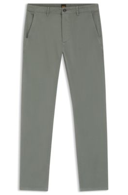 Slim-fit chinos in stretch-cotton satin, Light Grey
