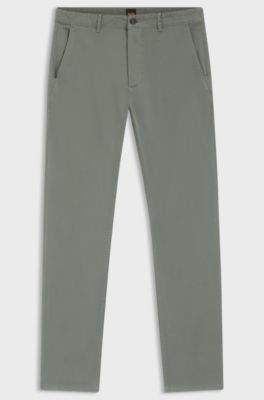 Chino slim fit in satin di cotone elasticizzato, Grigio chiaro