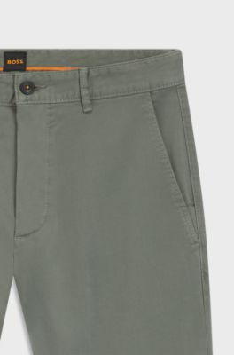 Slim-fit chinos in stretch-cotton satin, Light Grey