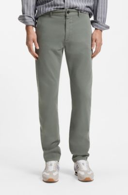 Chino slim fit in satin di cotone elasticizzato, Grigio chiaro