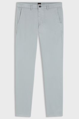 Slim-fit chinos in stretch-cotton satin, Light Grey