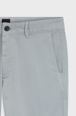 Chino slim fit in satin di cotone elasticizzato, Grigio chiaro