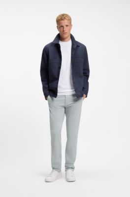 Chino slim fit in satin di cotone elasticizzato, Grigio chiaro