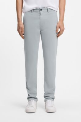 Chino slim fit in satin di cotone elasticizzato, Grigio chiaro