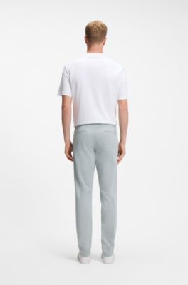 Chino slim fit in satin di cotone elasticizzato, Grigio chiaro