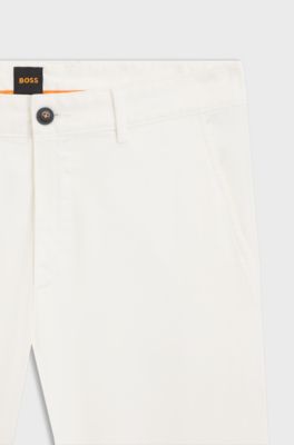 Slim-Fit Chino aus elastischem Baumwoll-Satin, Wei&szlig;