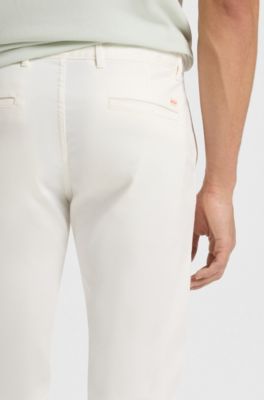 Chino slim fit in satin di cotone elasticizzato, Bianco