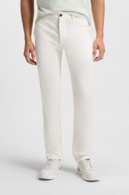 Chino slim fit in satin di cotone elasticizzato, Bianco