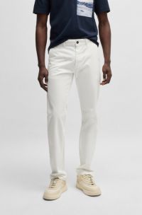 Slim-fit chinos in stretch-cotton satin, White