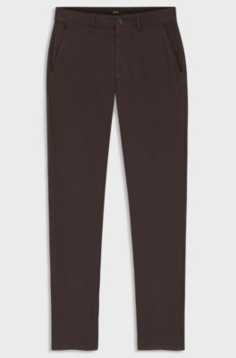 Slim-fit trousers in overdyed stretch satin, Dark Brown