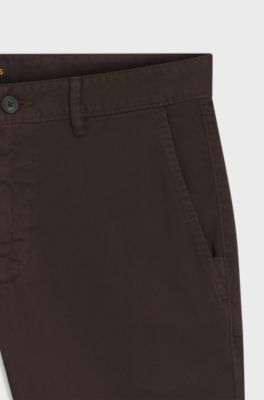 Slim-fit trousers in overdyed stretch satin, Dark Brown