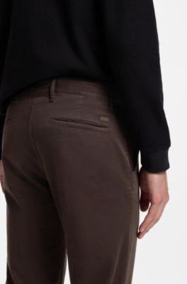 Slim-fit trousers in overdyed stretch satin, Dark Brown
