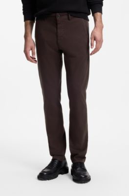 Slim-fit trousers in overdyed stretch satin, Dark Brown
