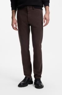 Slim-fit trousers in overdyed stretch satin, Dark Brown
