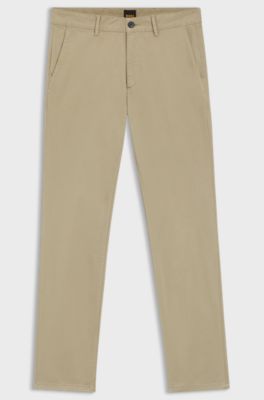 Slim fit-chinos i stretchig bomullssatin, Beige
