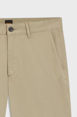 Slim-fit satijnen chino van stretchkatoen, Beige
