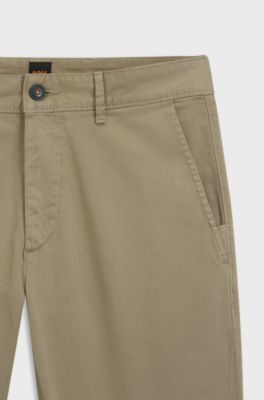Pantaloni slim fit in satin elasticizzato sovratinto, Beige