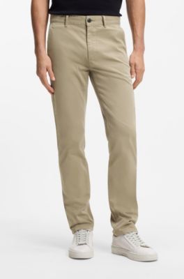 Slim-fit satijnen chino van stretchkatoen, Beige