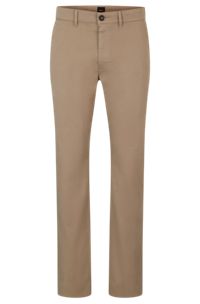 Slim-fit chinos in stretch-cotton satin, Light Brown