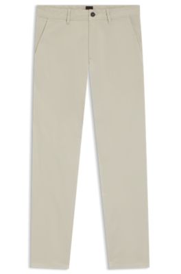 Slim-fit chinos in stretch-cotton satin, Light Beige