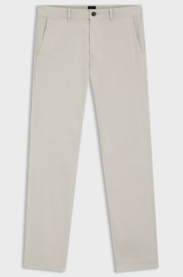 Bukser med slim fit i overfarvet satin med str&aelig;k, Lys beige