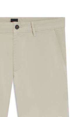 Slim-fit chinos in stretch-cotton satin, Light Beige