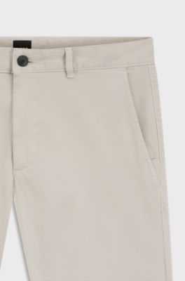 Slim-fit trousers in overdyed stretch satin, Light Beige