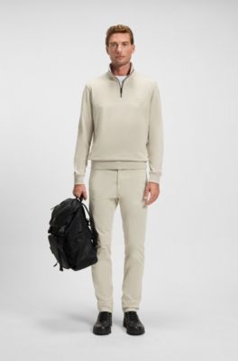 Chino slim fit in satin di cotone elasticizzato, Beige chiaro