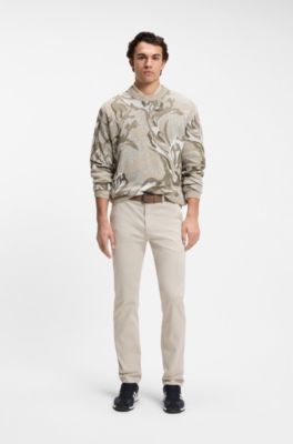 Slim-Fit Chino aus elastischem Baumwoll-Satin, Hellbeige