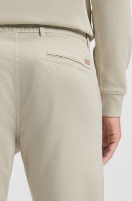 Slim-fit chinos in stretch-cotton satin, Light Beige