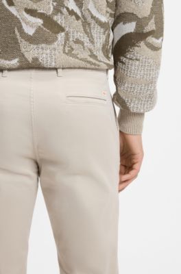 Slim-fit satijnen chino van stretchkatoen, Lichtbeige
