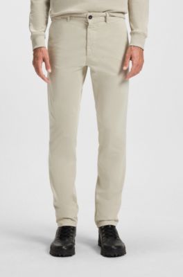 Chino slim fit in satin di cotone elasticizzato, Beige chiaro