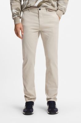 Bukser med slim fit i overfarvet satin med str&aelig;k, Lys beige