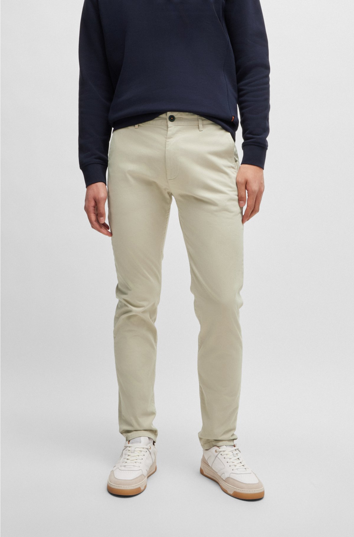 BOSS - Regular-fit trousers in stretch-cotton satin
