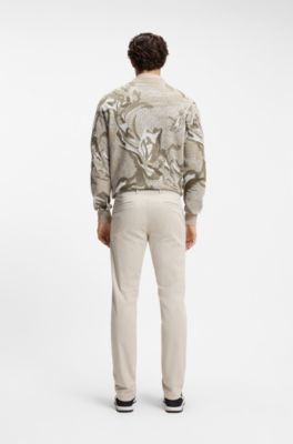Slim-fit chinos in stretch-cotton satin, Light Beige
