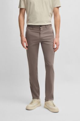 Slim-fit chinos in stretch-cotton satin, Beige