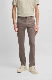 Slim-fit chinos in stretch-cotton satin, Beige