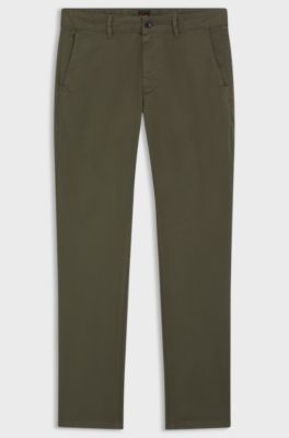 Slim-fit trousers in overdyed stretch satin, Khaki