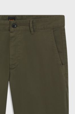 Slim-fit trousers in overdyed stretch satin, Khaki