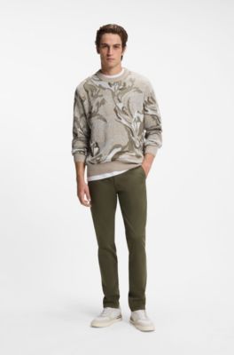 Slim-fit trousers in overdyed stretch satin, Khaki