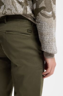 Slim-fit trousers in overdyed stretch satin, Khaki